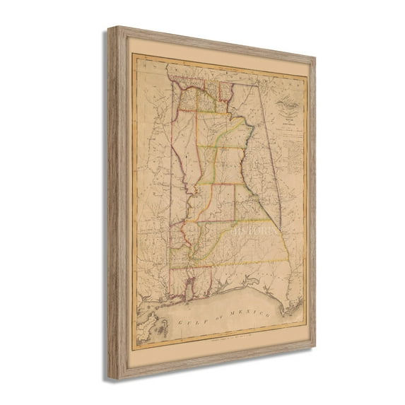 1819 Alabama Map - Framed Vintage Alabama Map - History Map of Alabama Poster - Old Alabama Wall Art