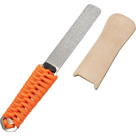 181N Dual-Grit Diamond Sharpening Stone File Garden Tool Knife Sharpener with Leather Strop Coarse 325 / Extra Fine 1200 Grit for Lawn Mower Blade, Axe, Hatchet, Hedge Shears, Chisels, Drills
