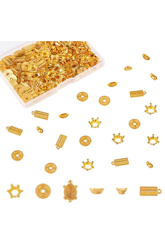 181pcs Resin Fillers Golden Resin Charms Alloy Epoxy Resin Supplies Abacus Ancient Money Ingot Tortoise Filling Accessories Slime CharmsDIY