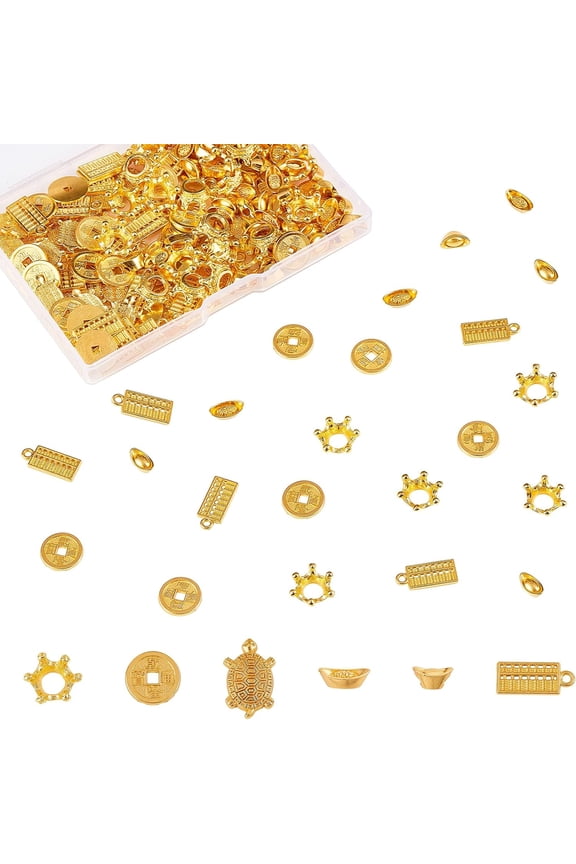 181pcs Resin Fillers Golden Resin Charms Alloy Epoxy Resin Supplies Abacus Ancient Money Ingot Tortoise Filling Accessories Slime Charms