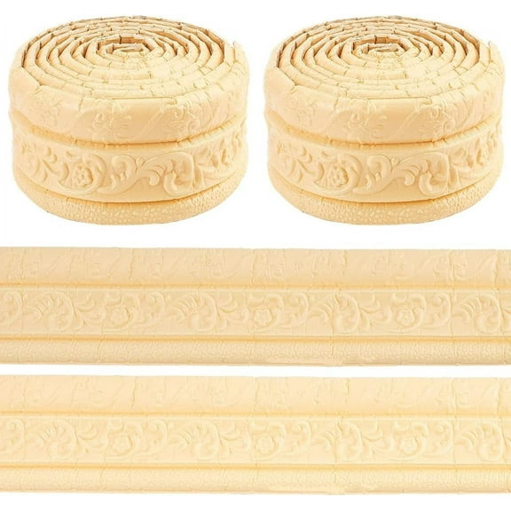 181x3.2 Inch Foam Molding Peel and Stick 3D Wall Edging Lines Baseboard Sandy Brown Self Adhesive Wallpaper Border Trim Mirror Wallpaper Border Flexible for Home Office Living Room DIY