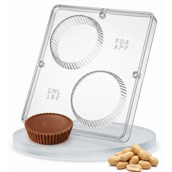 Candy Molds N More 2-Cavity Peanut Butter Cup Plastic Chocolate Candy Mold, (182)