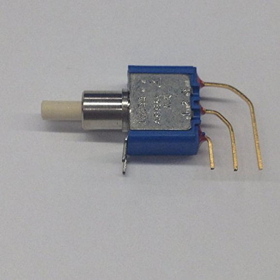 18235WWCD-5 Pushbutton Switch SPDT ON-(ON), 100mA 30VDC Max, Vertical Right Angle PC Mount (1 piece) - 18235WWCD-5