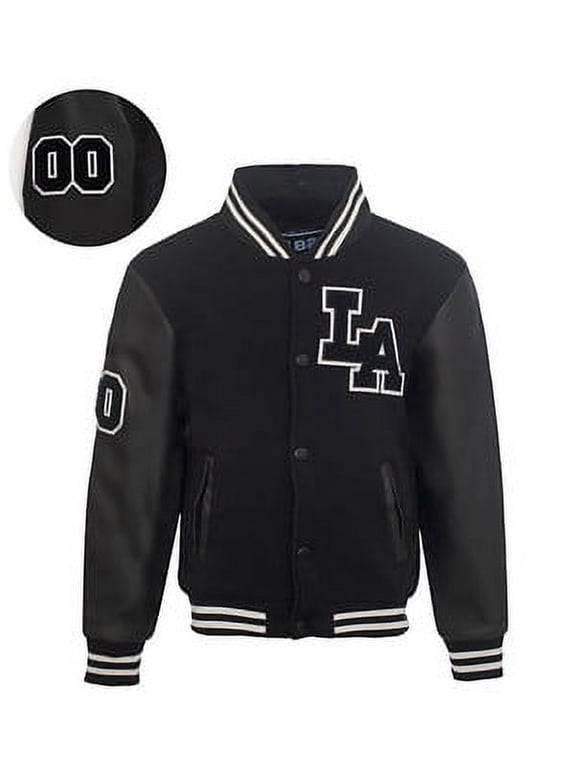 1826 Boy's Varsity Jackets with Sherpa Lining and PU Sleeves "LA" patch.