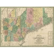 1826 Maine Vermont New Hampshire Map Poster Print - GST (36 x 24)