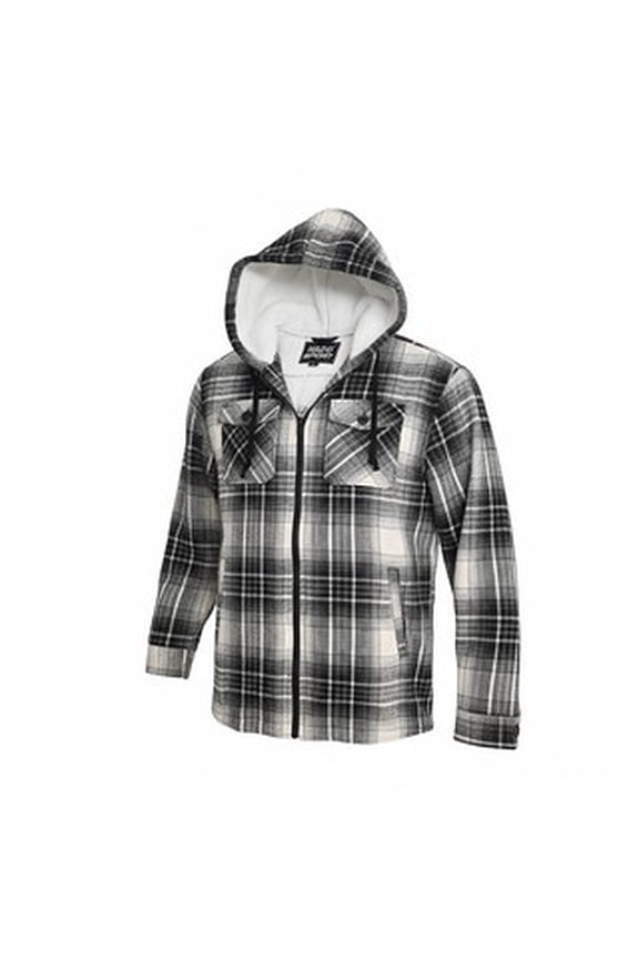 1826 Men's Sherpa-Lined Flannel Shackets With Hood and Zipper- Warm Zip-Up Layer for Cold Weather - Classic Fleece Plaid Pattern - Perfect for Hiking, Camping, & Everyday Winter Wear