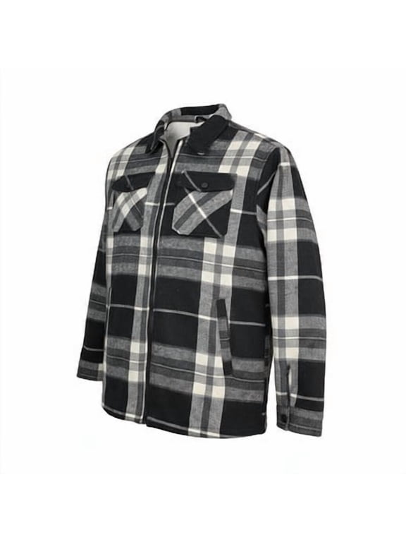 1826 Men's Sherpa-Lined Flannel Shackets- Warm Zip-Up Layer for Cold Weather - Classic Fleece Plaid Pattern - Perfect for Hiking, Camping, & Everyday Winter Wear