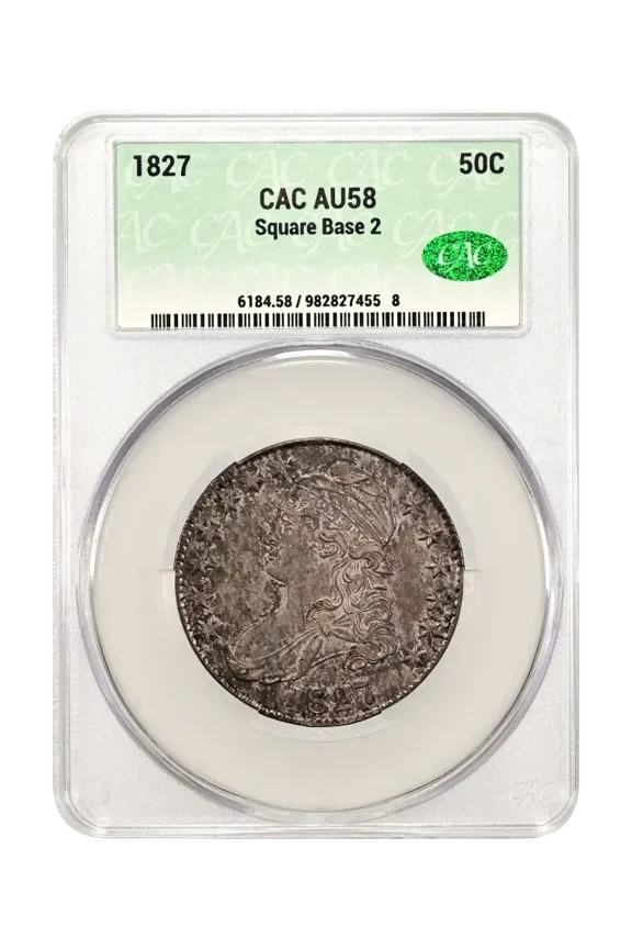 1827 Capped Bust Half Dollars CACG AU 58 CAC Square Base 2