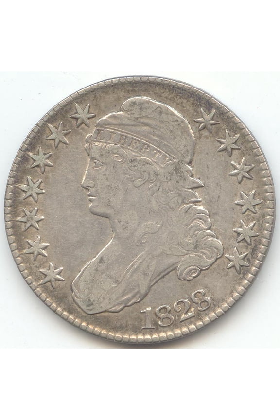 1828 Capped Bust Half Dollar, Square Base 2, Small 8's, Large Letters, XF