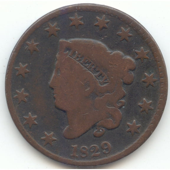 1829 Coronet Head Large Cent, G-VG, Scarce Medium Letters