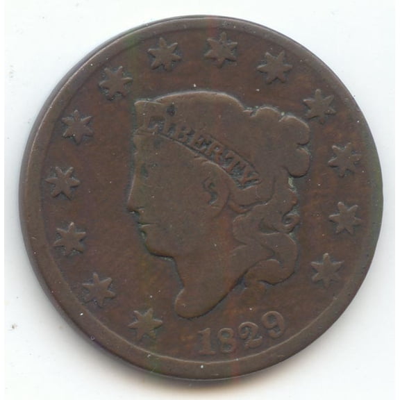 1829 Coronet Head Large Cent, Smooth Brown G-VG