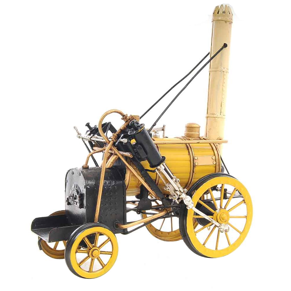 Handcrafted Yellow Iron Stephenson Rocket Steam Locomotive Model