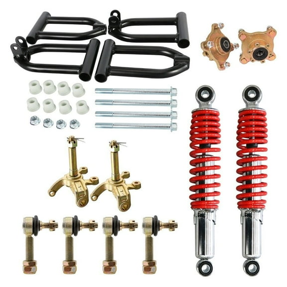 182mm (7.2") Front Suspenion Upper Lower Shock Swing Arm Kit & 250mm (9.8") Shocks & Steering Knuckle & Wheel Hubs for DIY Part Electric Go Kart ATV Quad Buggy Golf Cart Mini Bike