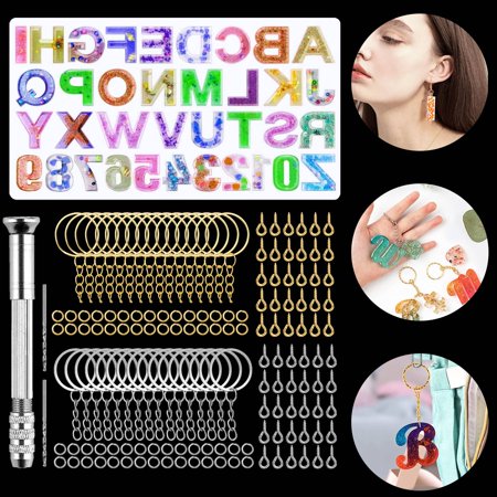 182pcs Reversed Alphabet Silicone Resin Casting Molds Kit, EEEkit Backward Letter Number Resin Molds with Keychain, Pin Vise Hand Drill Set for DIY Making Keychain Pendant Earring Jewelry Art Craft