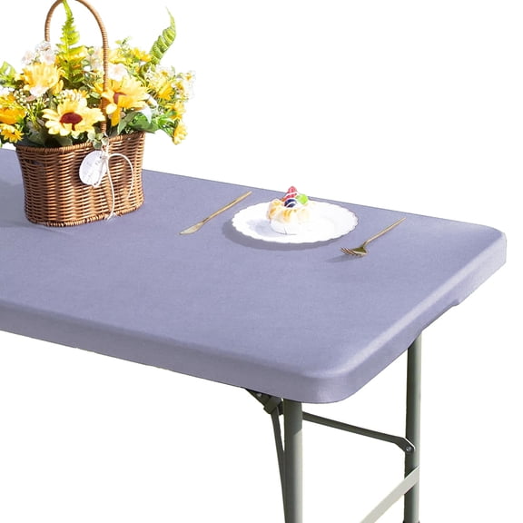 182x75cm Rectangle Picnic Table Cloth Waterproof Elastic Fitted Polyester Slate Blue Tablecloth Fits for 6ft Folding Tables