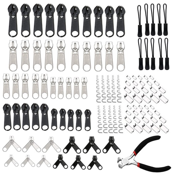 183 Pcs Zipper Repair Kit with Replacement Sliders, #3#5#8#10 Metal Zipper Pull Replacement Kit with Install Plier for Jackets, Coats, Tents, Backpacks, Sleeping Bags, and Luggageckets