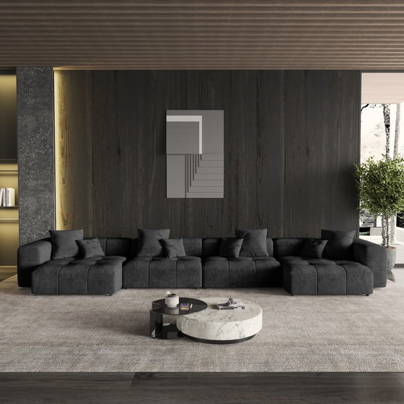 183" U shape Modular Sectional Sofa, Modern Linen Deep Seat Couches for Living Room, Apartment, Office, 4-Seat, Black Couch