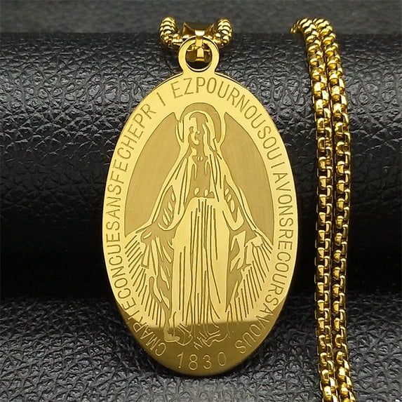 1830 Our Lady of Miraculous Medal Necklace for Women Men 14K Yellow ...