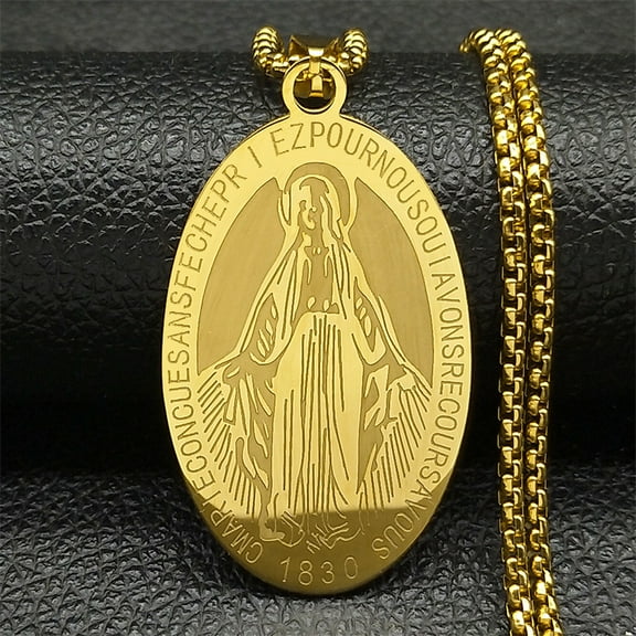 1830 Our Lady of Miraculous Medal Necklace for Women Men 14K Yellow Gold Virgin Mary Male Chain Jewelry