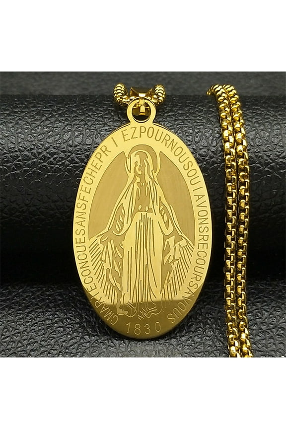 1830 Our Lady of Miraculous Medal Necklace for Women Men 14K Yellow Gold Virgin Mary Male Chain Jewelry