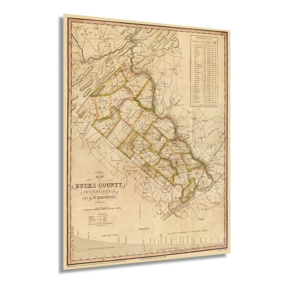 1831 Map of Bucks County Pennsylvania - Vintage Map of Bucks County Wall Art - Map of Bucks County PA with Townships and Statistics - Old Bucks County PA Map