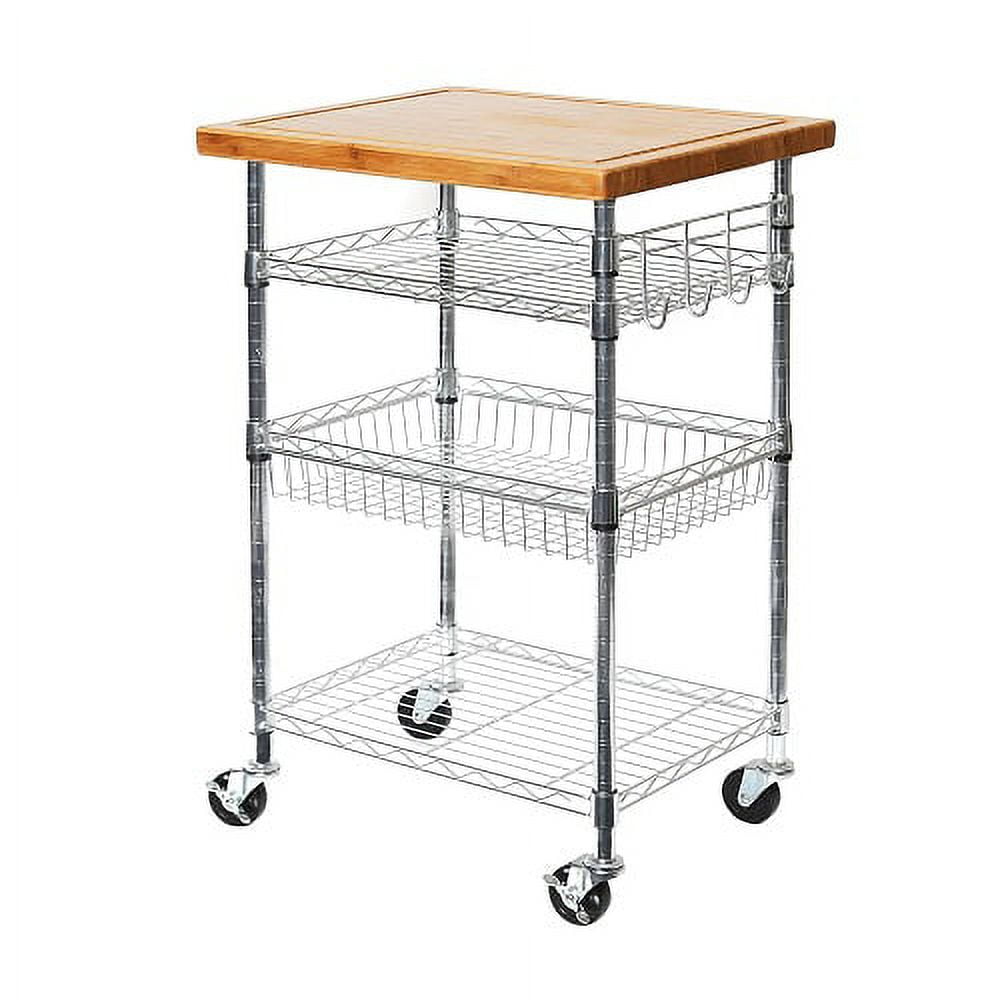 18346 Bamboo Prep Table Kitchen Island Utility Cart
