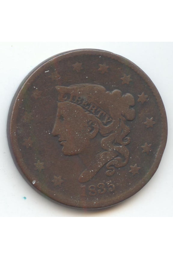 1835 Coronet Head Large Cent, Smooth Brown VG