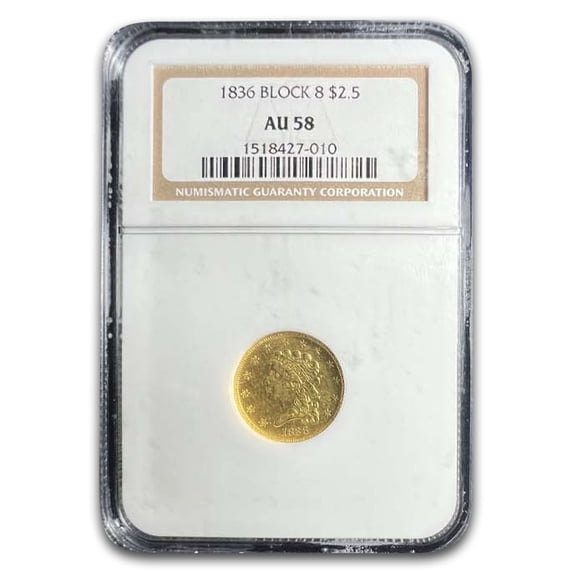 1836 $2.50 Gold Classic Head Block 8 AU-58 NGC