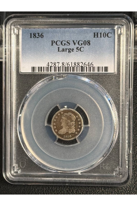 1836 Capped Bust Half Dime PCGS VG-8 Large 5C