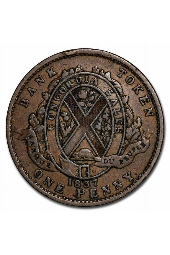 1837 Canada Bank of Montreal Penny Bank Token Avg Circ