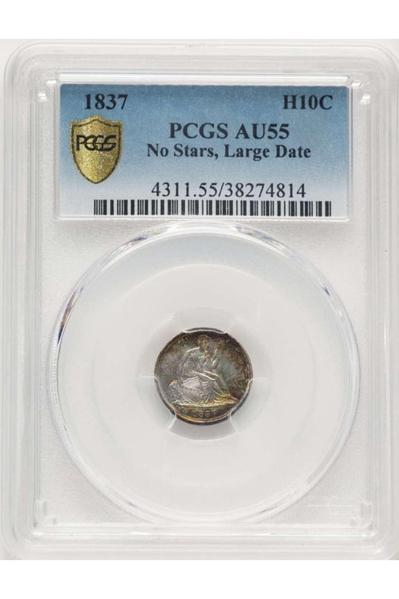 1837 H10C Seated Half Dime Coin PCGS AU55   No Stars - Large Date (Curl Top 1) - HAT784478003