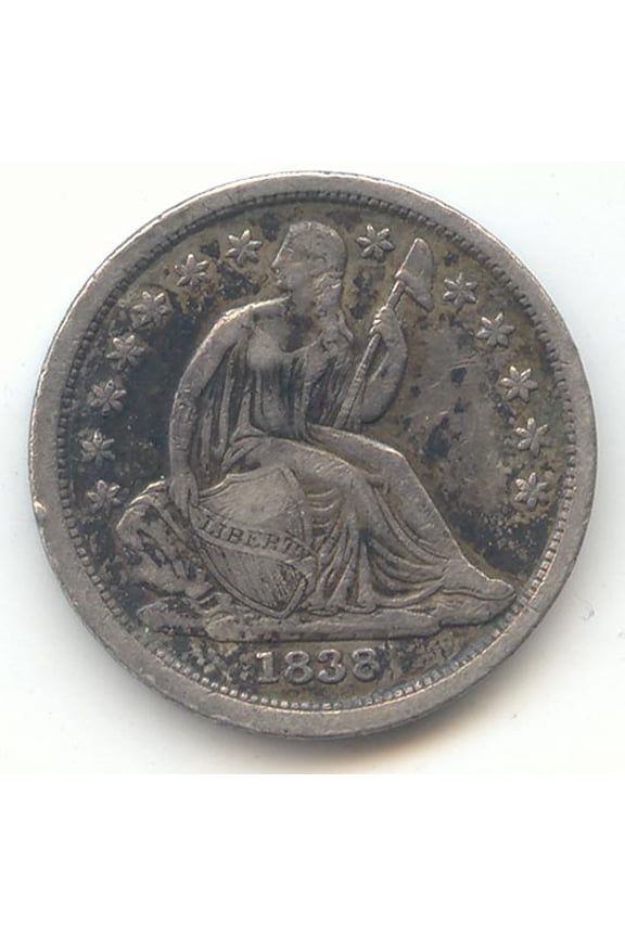 1838 Seated Liberty Dime, Large Stars, XF