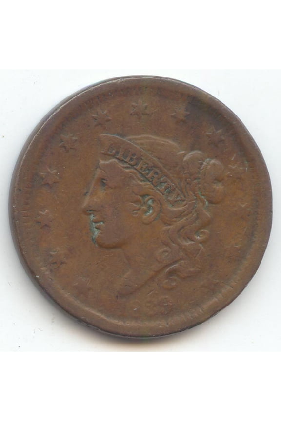 1839 Head of 1838 Coronet Head Large Cent, Fine