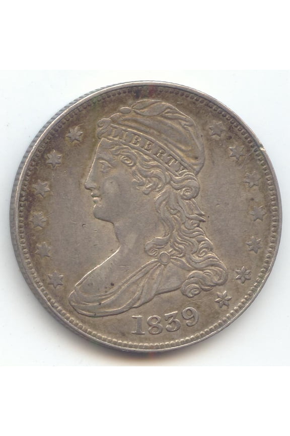 1839 Reeded Edge Capped Bust Half Dollar, XF