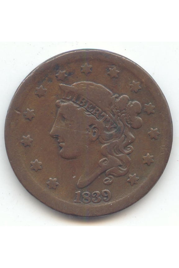 1839 Silly Head Large Cent, Problem Free VG