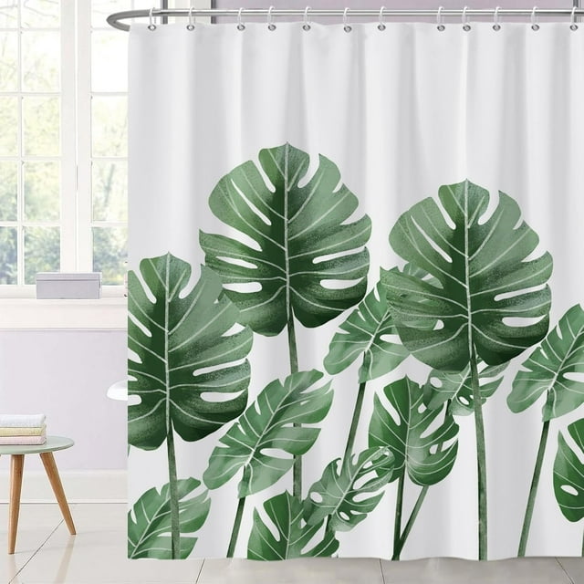 183X213Cm Monstera Shower Curtain Summer Green Tropical Plants Bathroom
