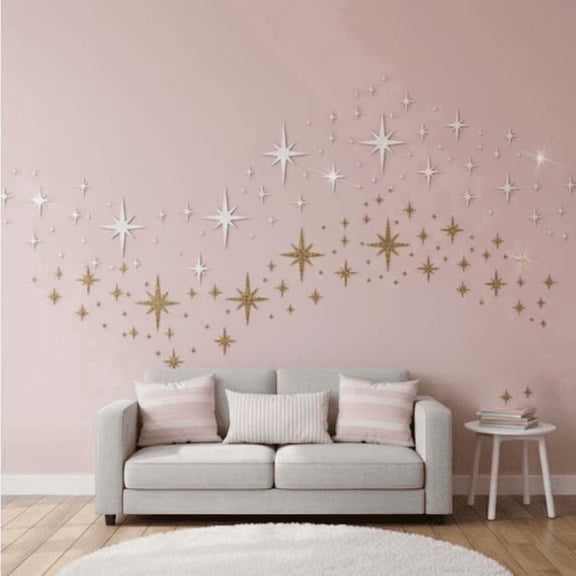 184-Pcs Dual-Color Star Wall Stickers (92 Gold + 92 Silver) - Sparkle Peel & Stick Decals for Girls and Boy Room, Shimmering Decor with Easy Application & Removal