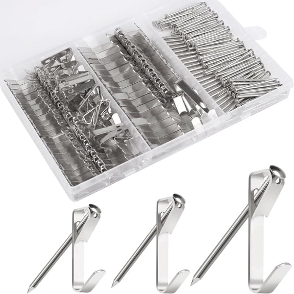 184 Pieces Picture Hanging Kit, 20lb, 30lb, and 50lb Picture Hangers, Metal Picture Hanging Hooks with Nails, on Drywall, Wooden Wall (Silver)