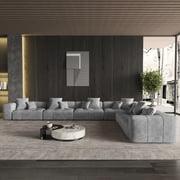 184" V shape Modular Sectional Sofa, Modern Linen Deep Seat Couches for Living Room, Apartment, Office, 4-Seat, Gray Couch