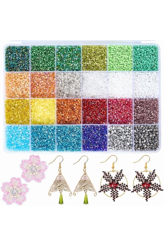 18400Pcs 24 Styles Glass Bugle Beads Embroidery Seed Beads Small Mini Colorful Two Cut Tube 3 x 2mm Sewing Spacer Bead Kits for Jewelry Bracelets Necklaces Clothes DIY Making Crafts