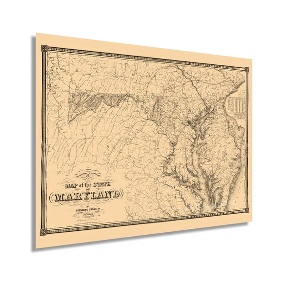 1841 Maryland State Map - Vintage Map of the State of Maryland Wall Art - Vintage Maryland Home Decor Poster Print - Showing Virginia Washington DC Chesapeake Bay