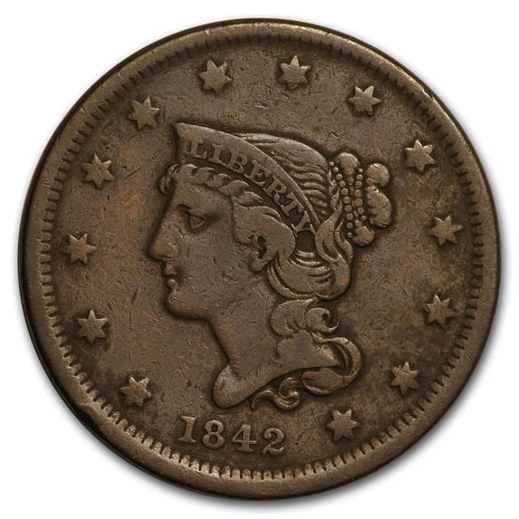 1842 Large Cent Sm Date VG