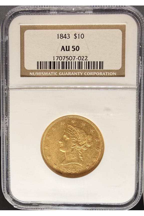 1843 $10 Liberty AU50 NGC (PA1707507022)