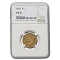 thumbnail image 1 of 1843 $5 Liberty Gold Half Eagle AU-53 NGC, 1 of 3