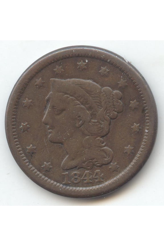 1844/81 Overdate Braided Hair Large Cent, VG-Fine
