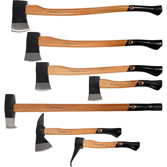 1844 Helko Werk Germany - Förster 7 Piece Set - Hatchet - Light Felling Axe - Medium Felling Axe - Heavy Felling Axe - Fireman's Hatchet - Sappi - Splitting Maul (Förster Axe Set)