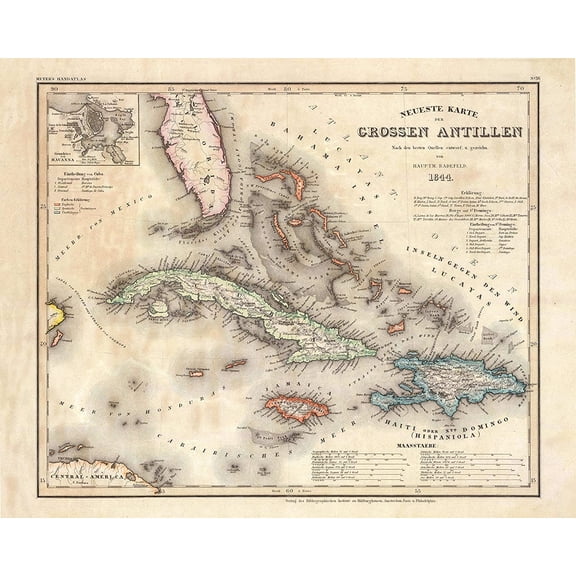 1844 Islands Vintage Map Art - Decorative Wall Decor for Home, Office, Classroom and Library, Historical Antique Gift for Historian and Geography Lover, 18x24 Canvas Art Print