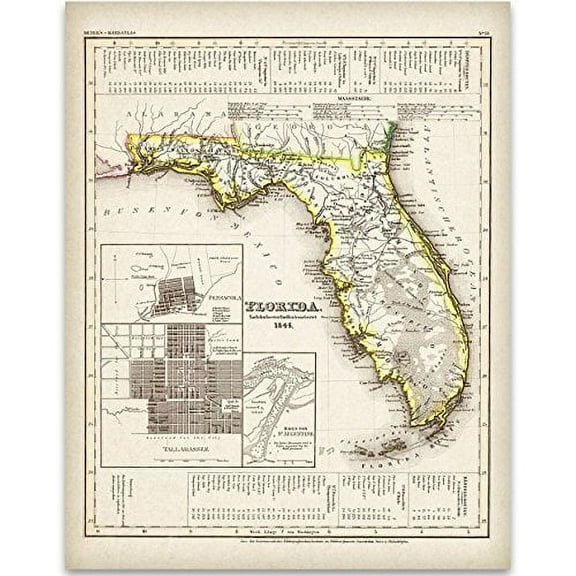 1845 Map of Florida Art Print - 11x14 Unframed Art Print - Great Vintage Home Decor