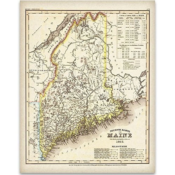 1845 Map of Maine Art Print - 11x14 Unframed Art Print - Great Vintage Home Decor