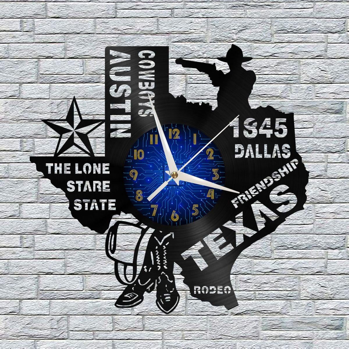 1845 Texas History 12 Inch Vinyl Record Wall Clock - Silent, Creative, and Unique Clock for Living Room, Entryway, or Bedroom Decor - Perfect Gift Idea(12 inchs B without LED)